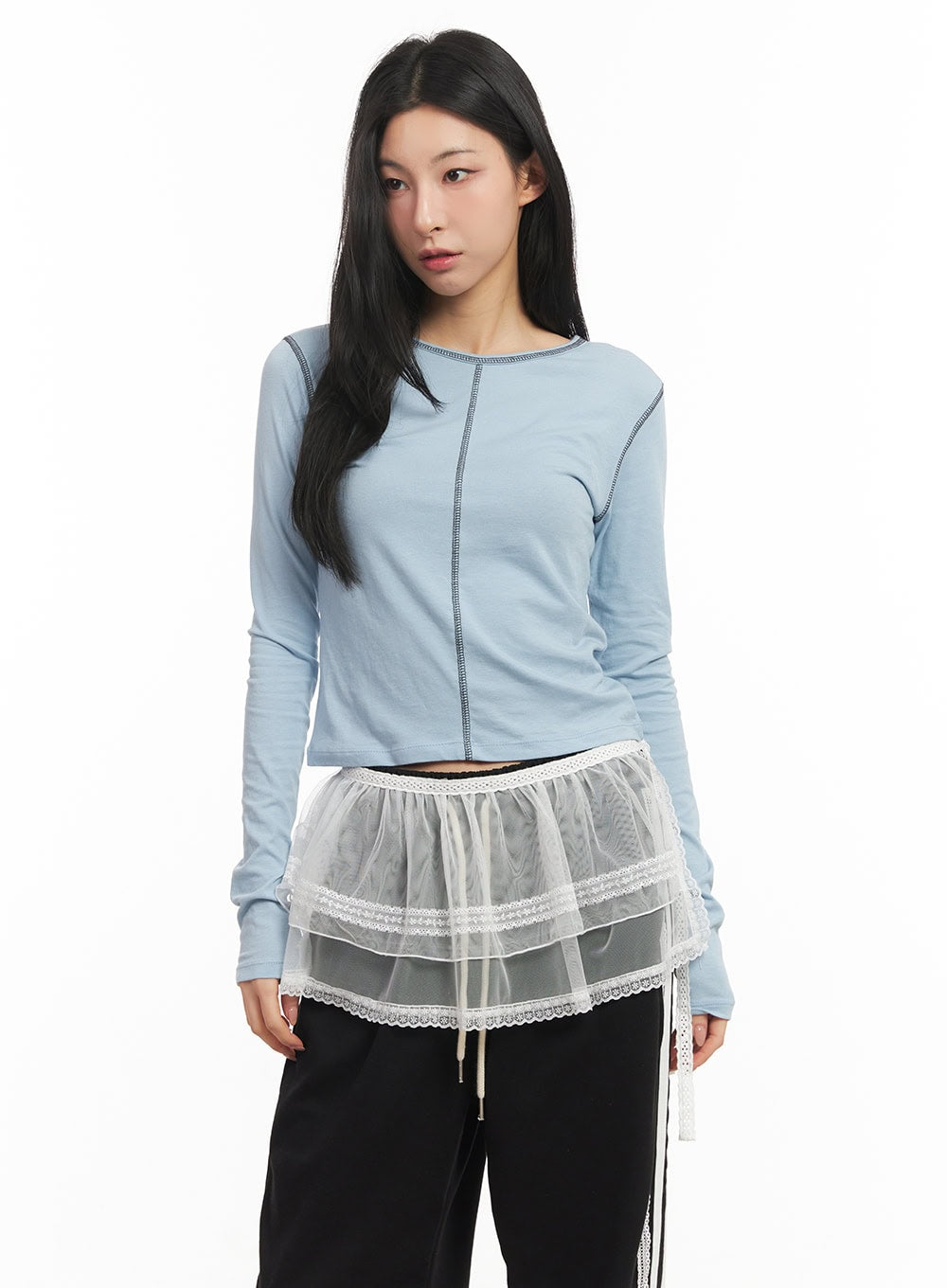 Stitched Long Sleeve Crop Top CM504