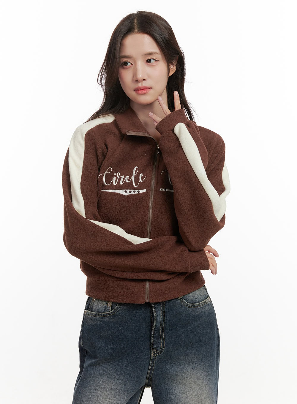 Fleece Lettering Zip Up Sweatshirt ON429
