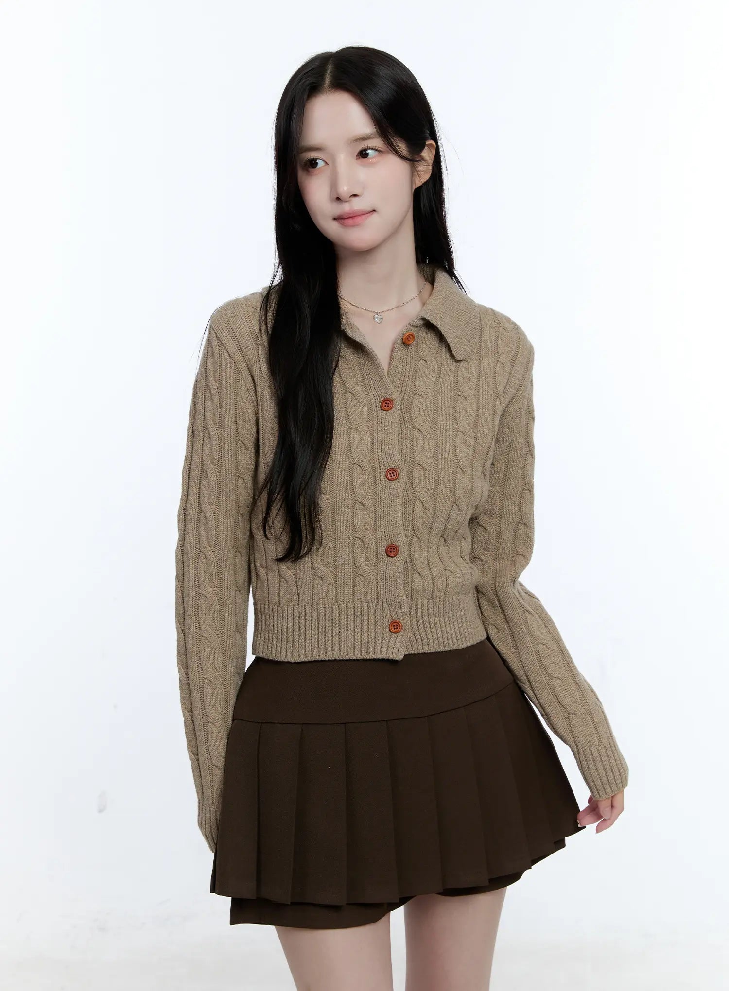 Button-Up Collared Cable Knit Cardigan CG514