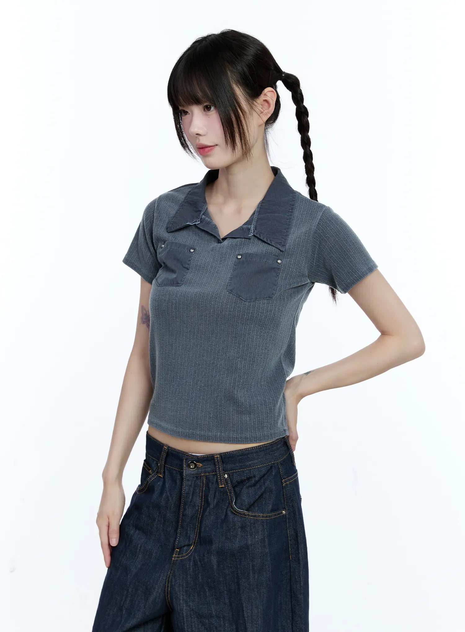 Studded Pocket Collared Tee CG511