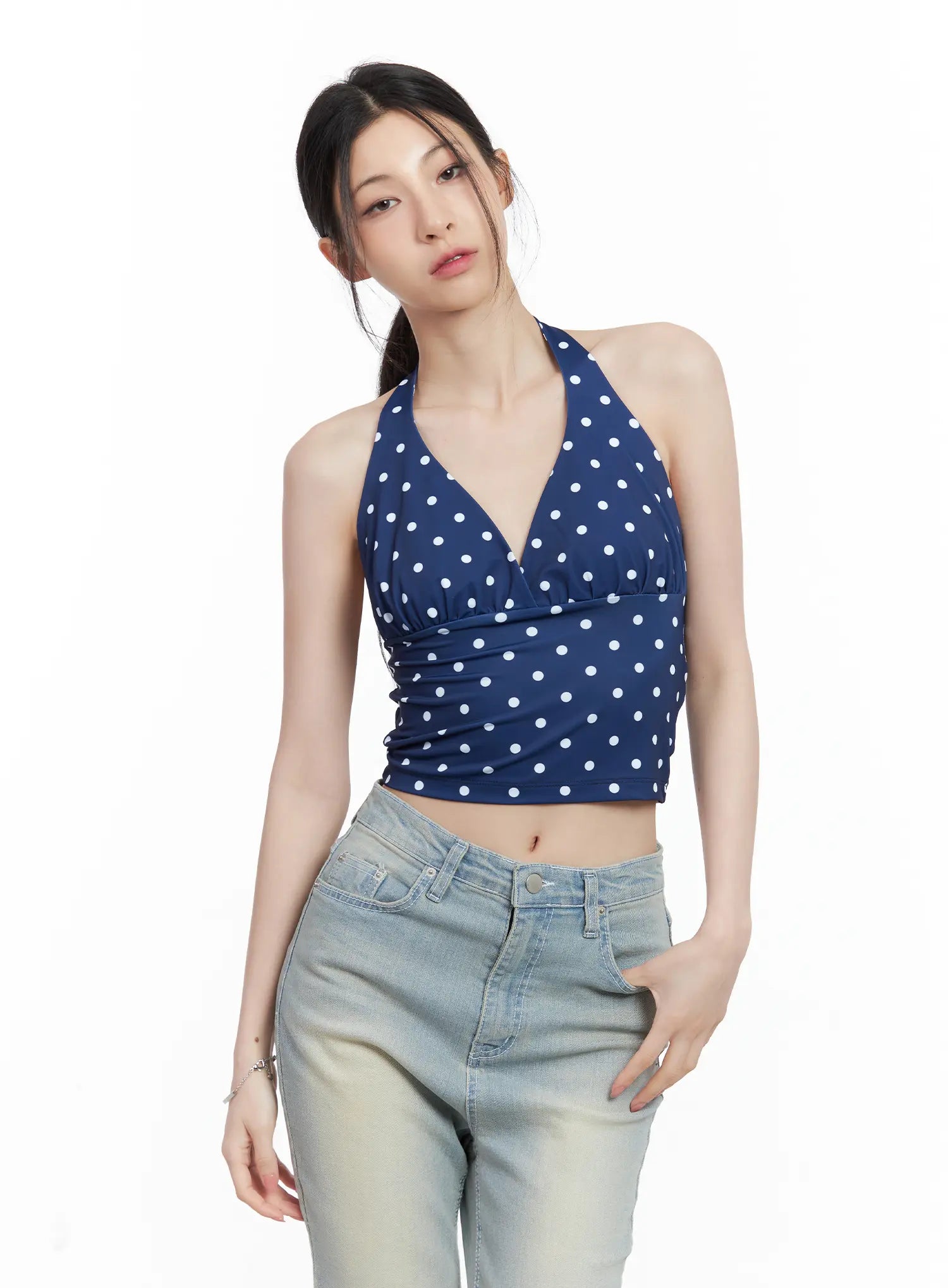 V-Neck Polka Dot Halter Top CL501