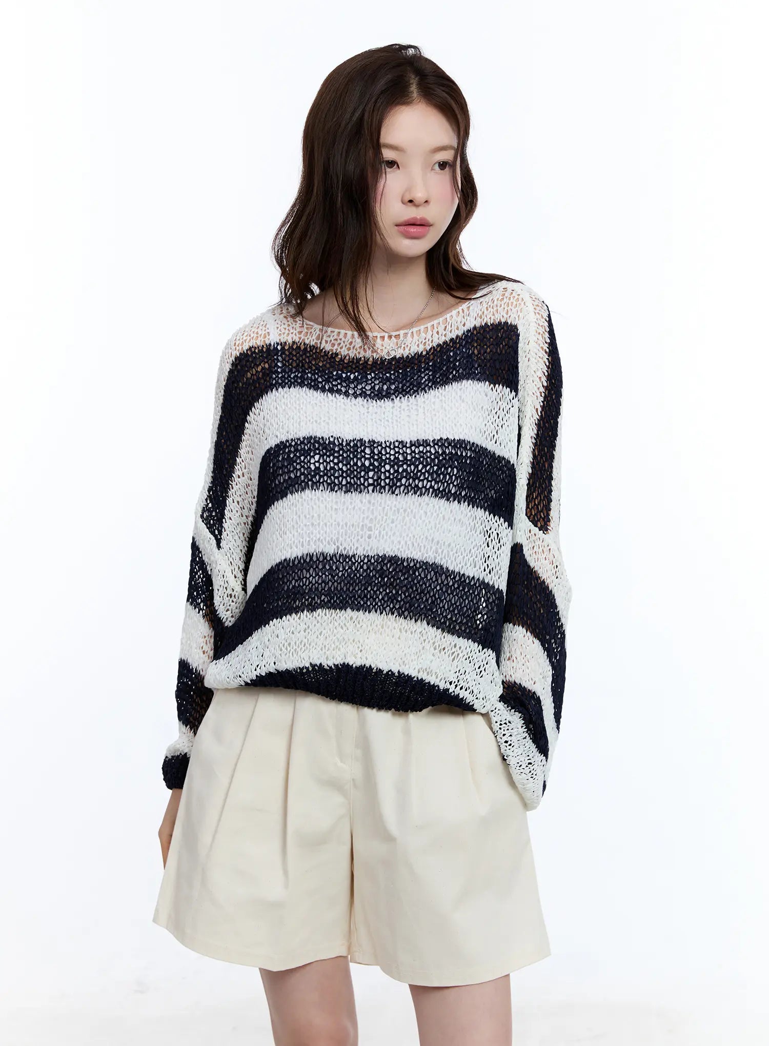 Sheer Striped Loose-Fit Sweater CU513