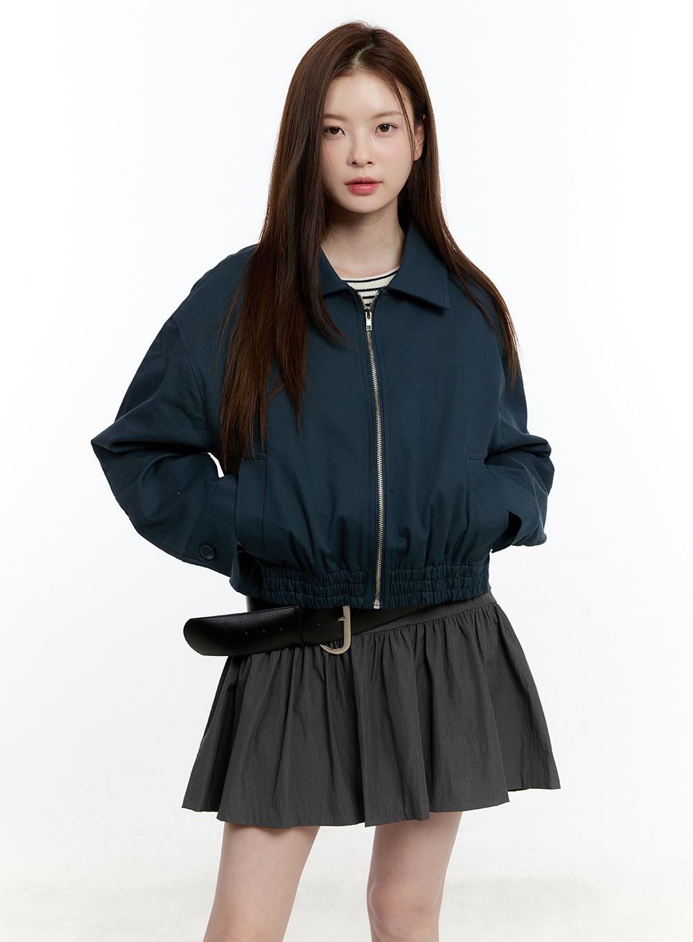 Zip-Up Collared Cropped Jacket CM521