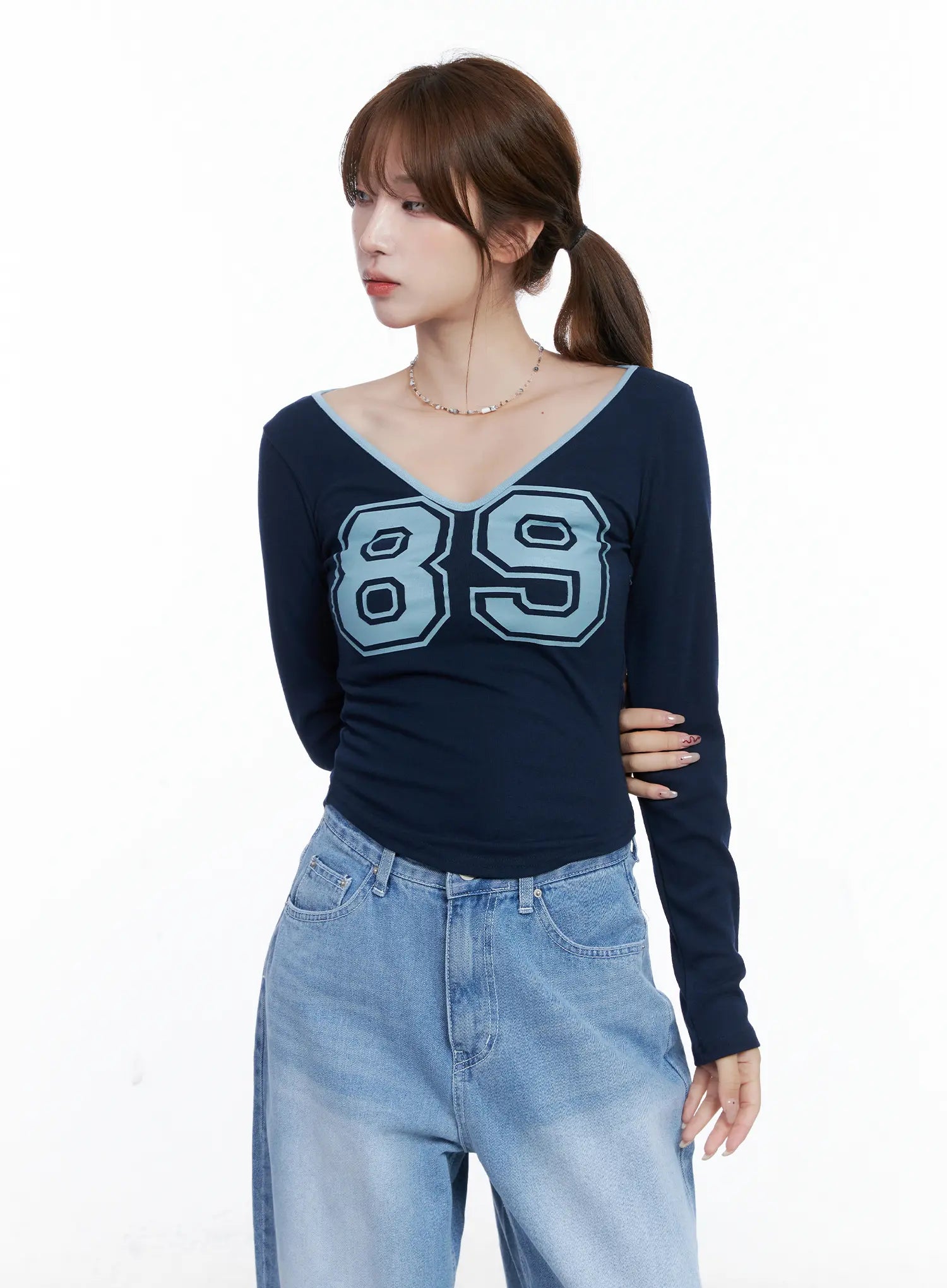 V-Neck Number 89 Long Sleeve Tee CG529