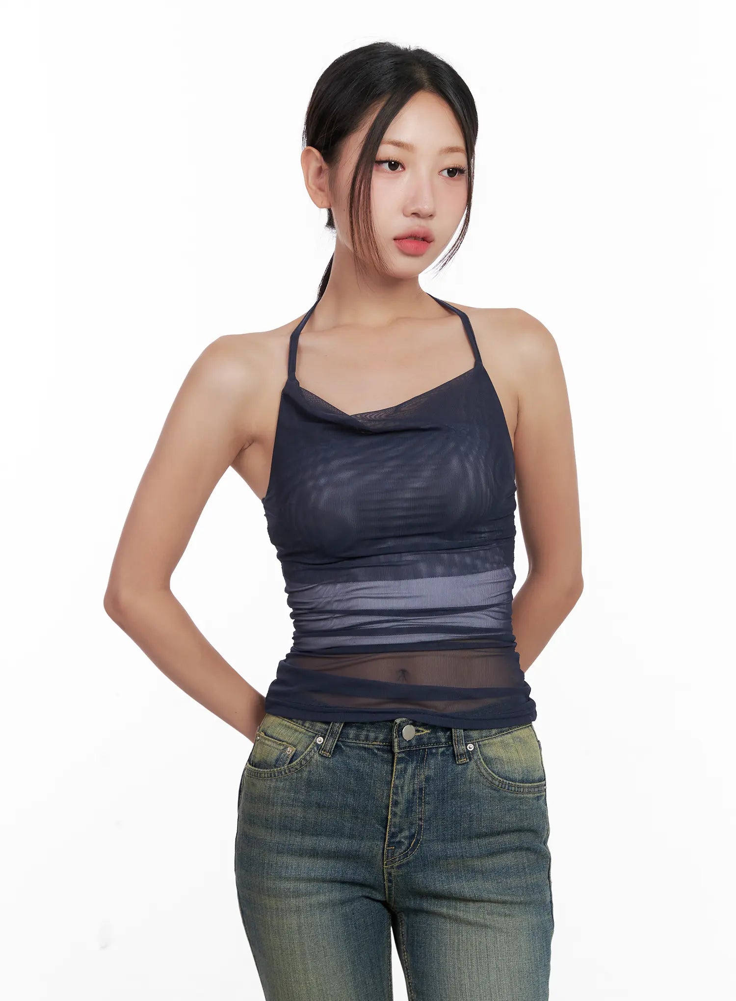 Mesh Draped Halter Tank CL518