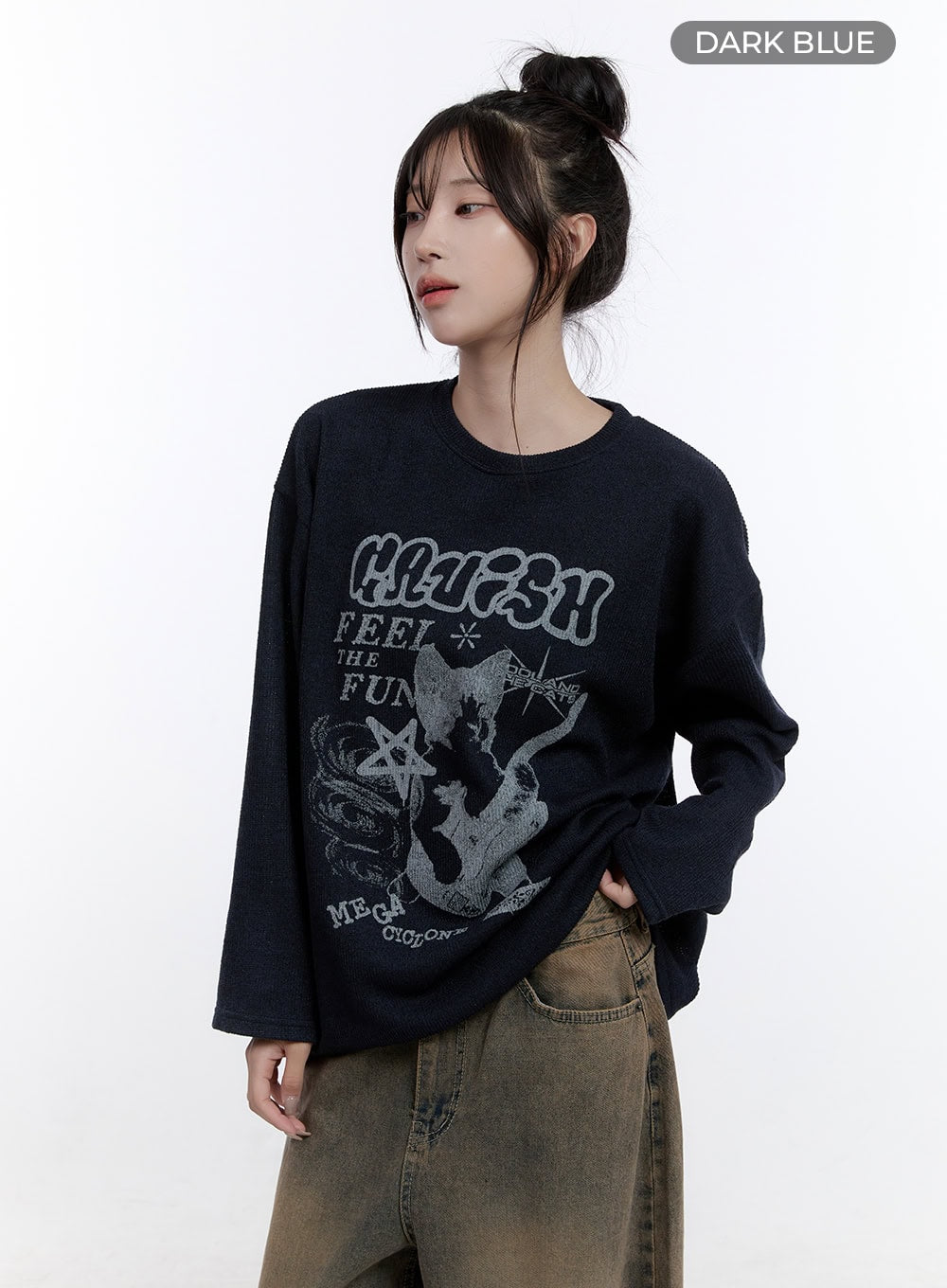 Oversized Graphic Long Sleeve T-Shirt CO418