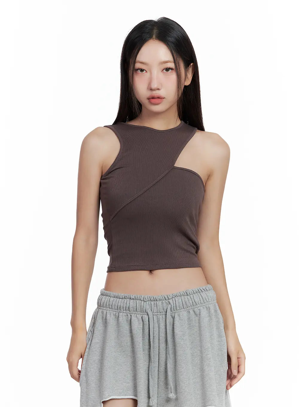 Asymmetric Ribbed Cropped Tank CL508