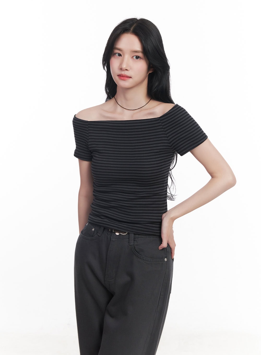 Stripe Off-Shoulder Top  CY526