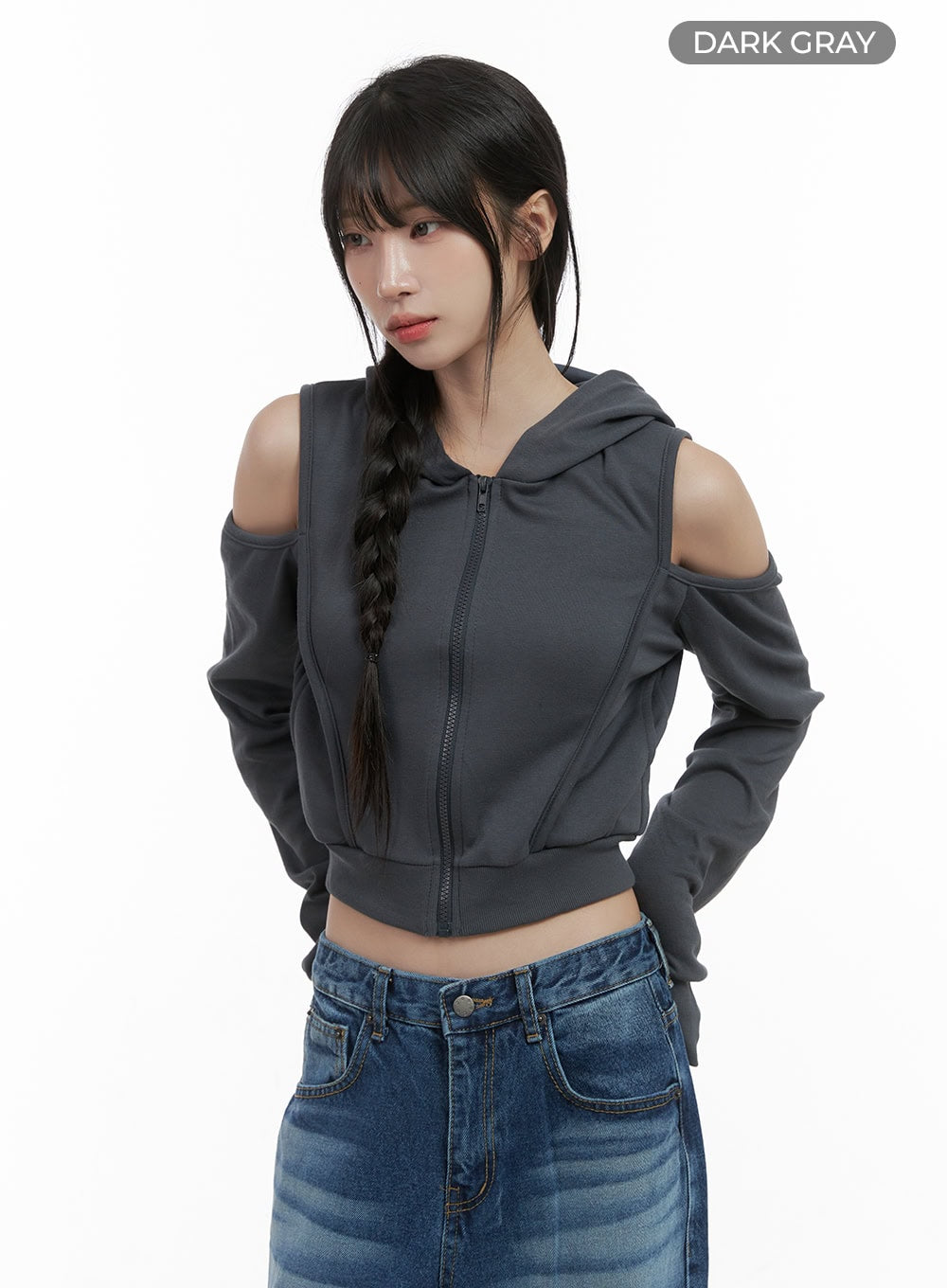 Zip-up Cut Out Crop Hoodie CS419