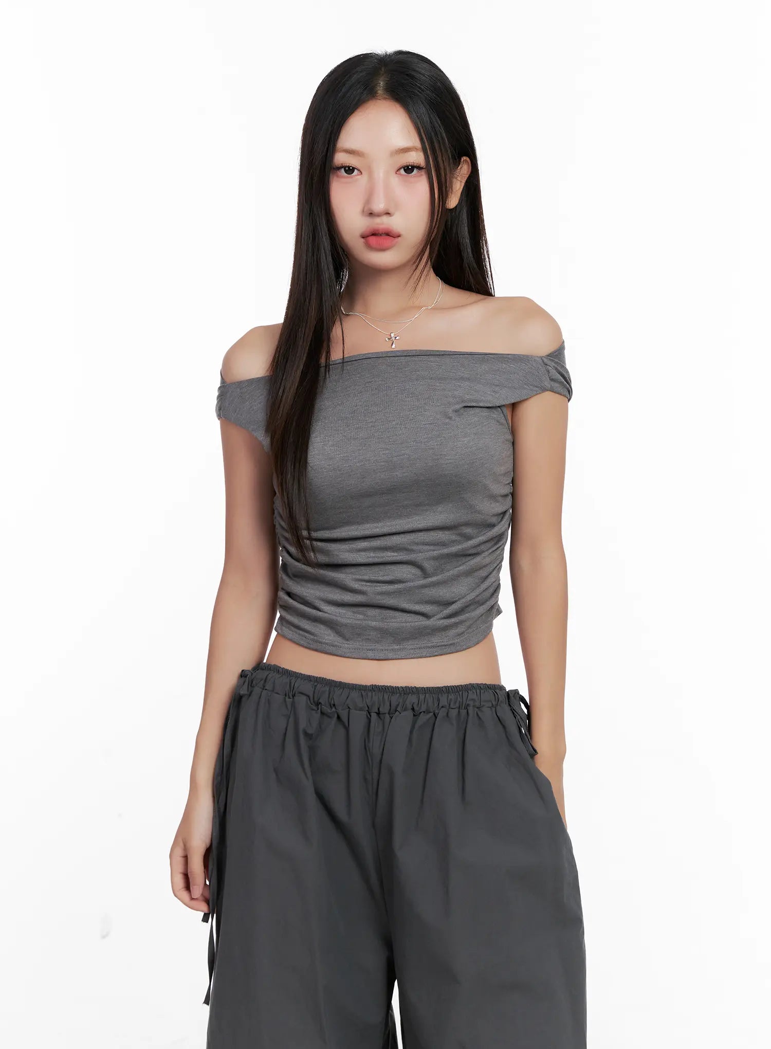 Off-Shoulder Draped Short Sleeve Top CL518