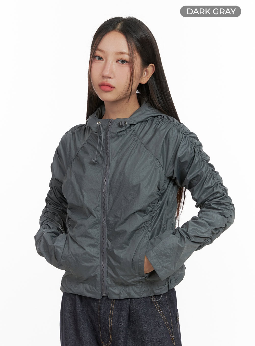 Shirred Hooded Nylon Crop Jacket CO402