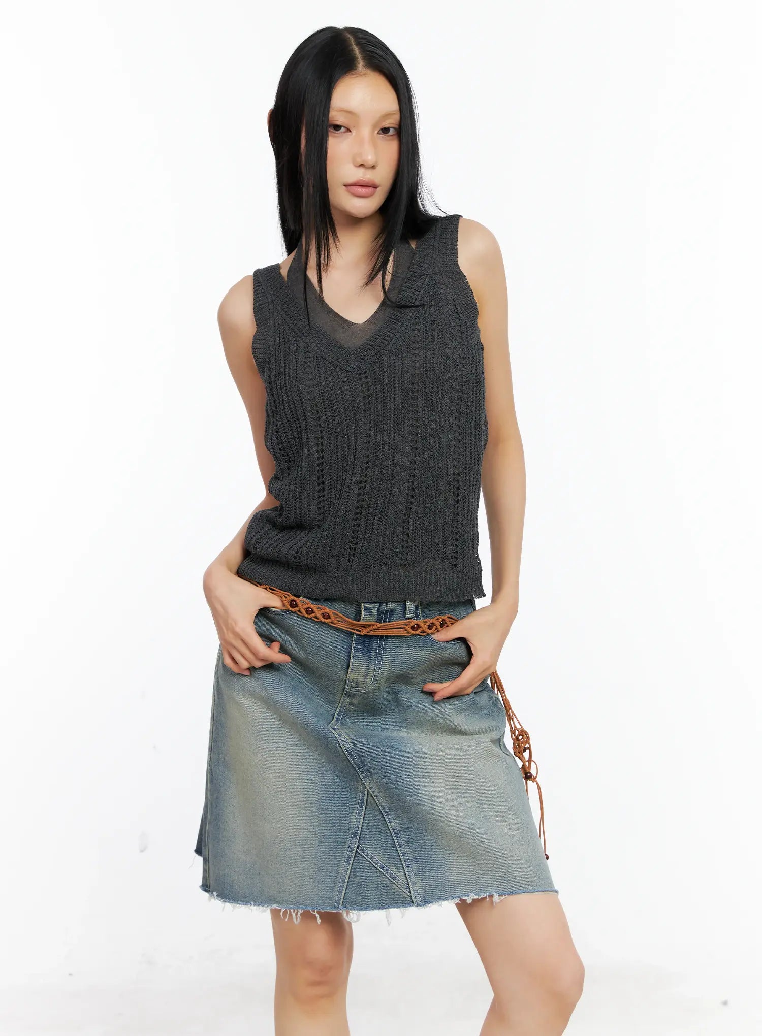 Layered Knit Halter Tank Top CL529