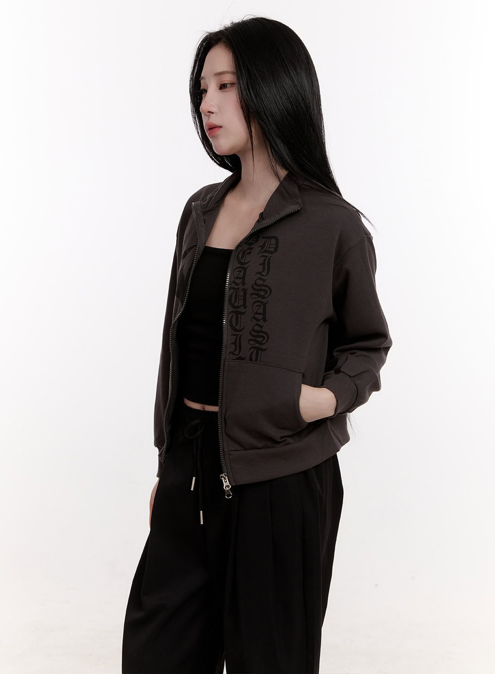 Two-Way Graphic Zip-Up Sweatshirt CJ531