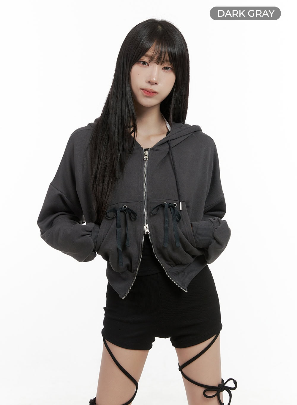 Ribbon Zip Hood Sweatshirt CS419