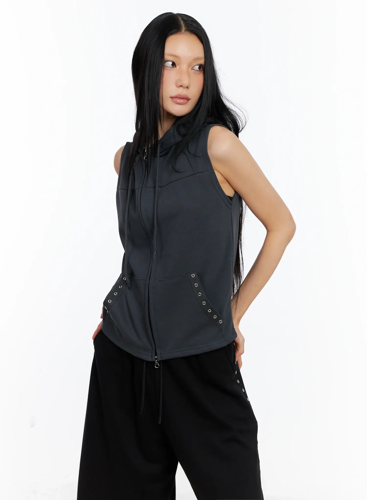 Eyelet Hooded Vest Zip-Up CL529