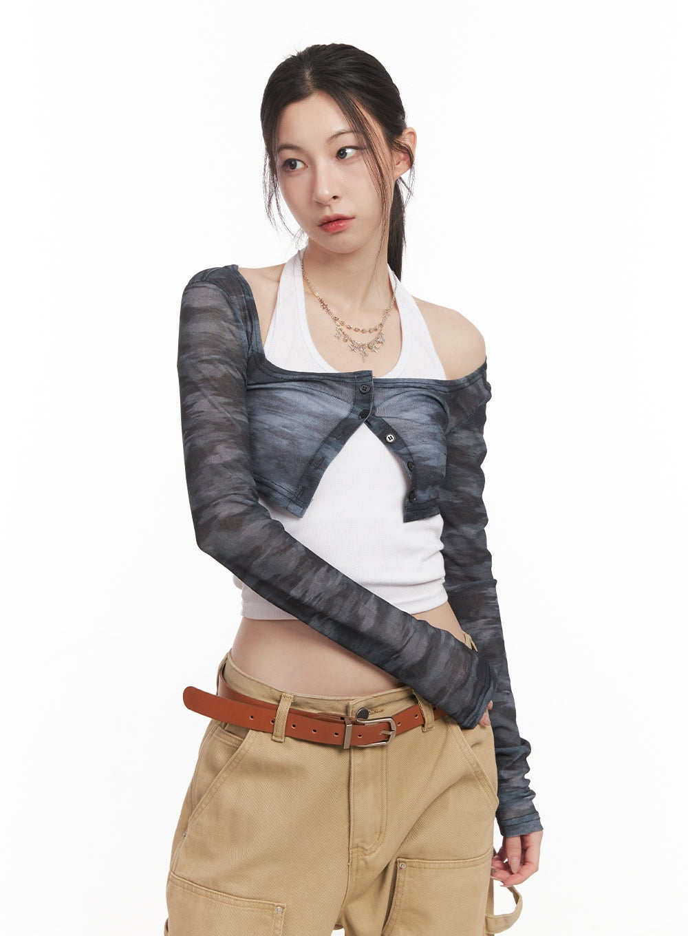 Camo Print Super Crop Cardigan CM517