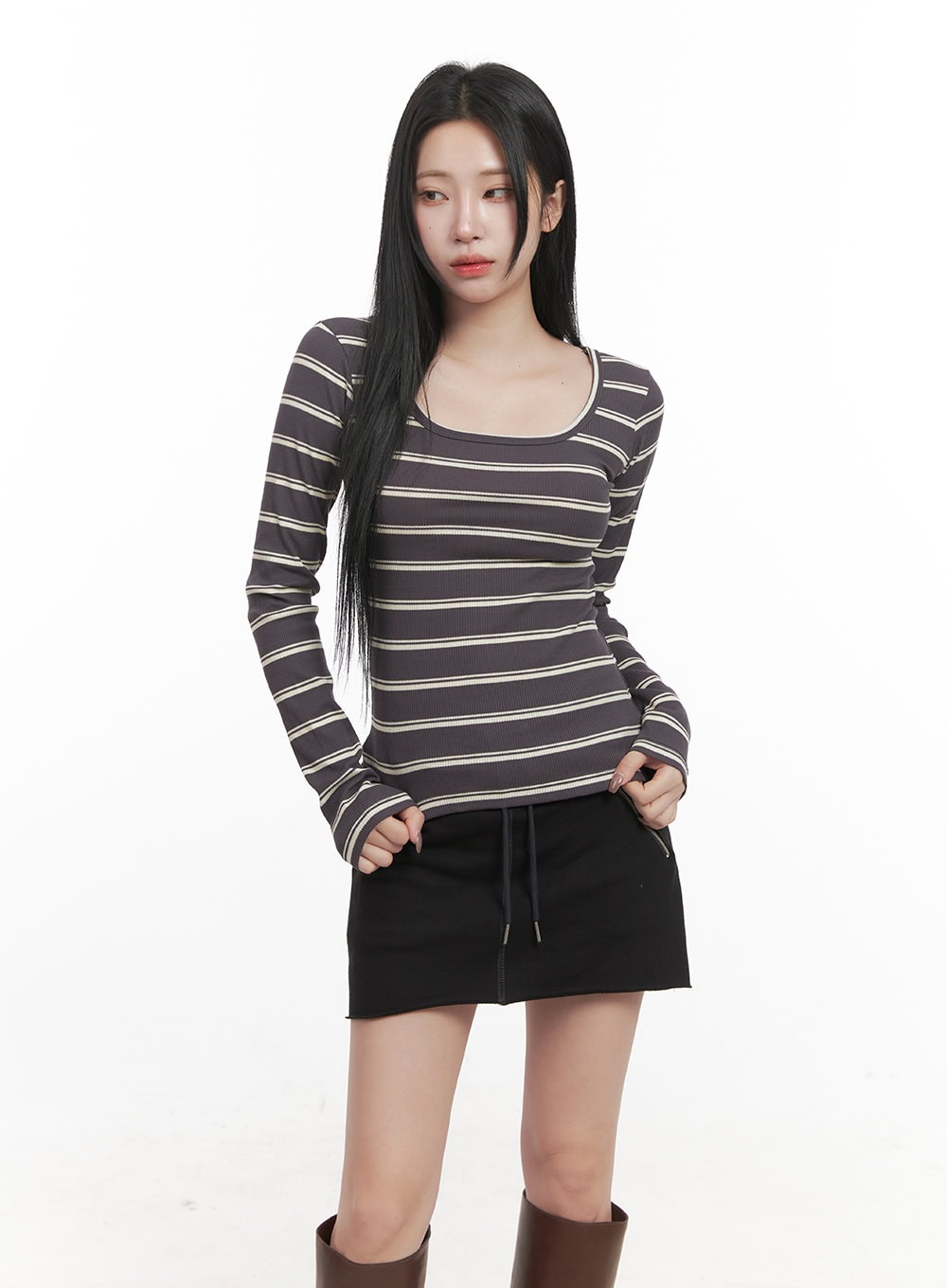Striped Slim-Fit Long Sleeve Top CJ517