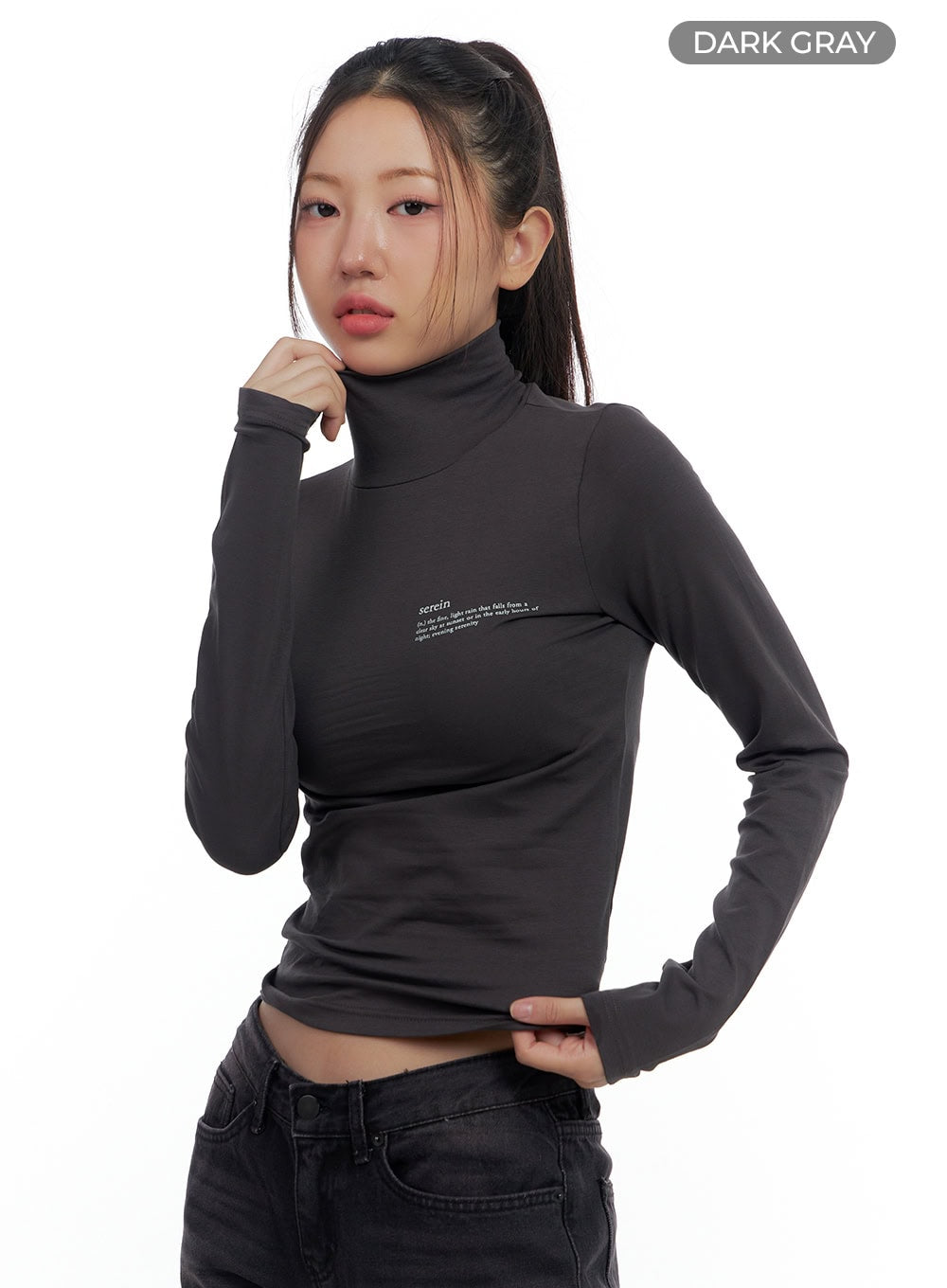 Cotton Lettering Turtle Neck T-Shirt CS424