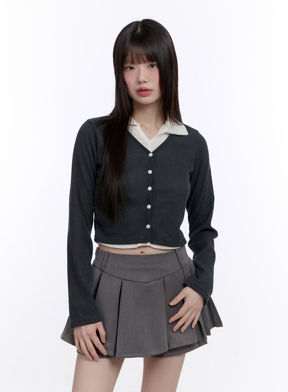 Slim-Fit Collar Layered Cardigan CF512