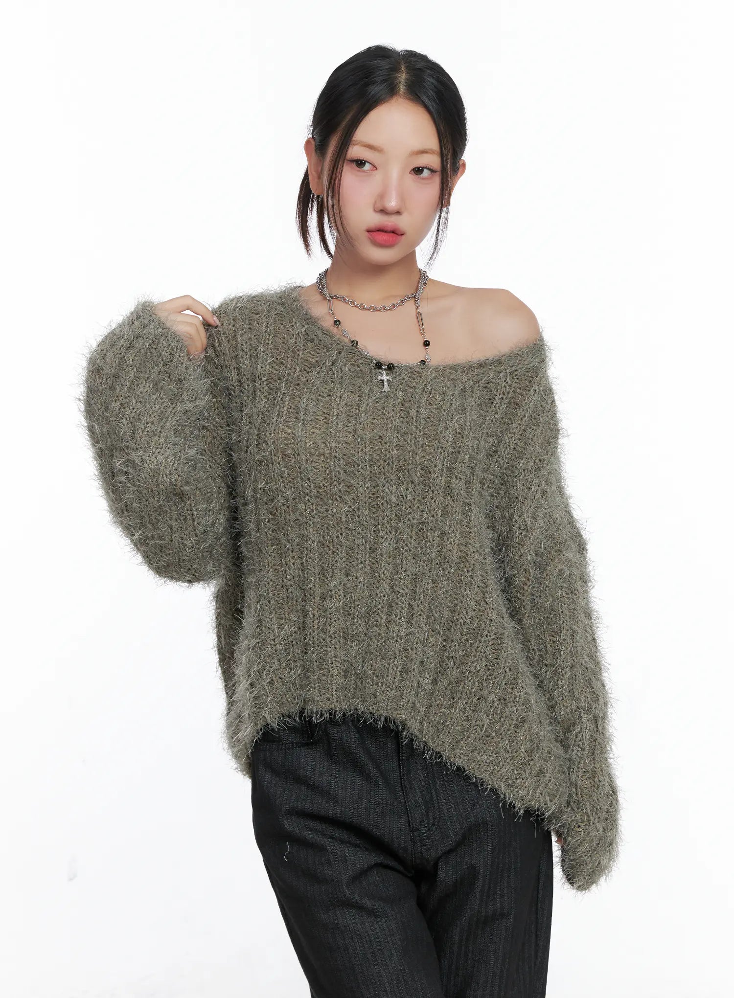 Fluffy Off-Shoulder Sweater CS502