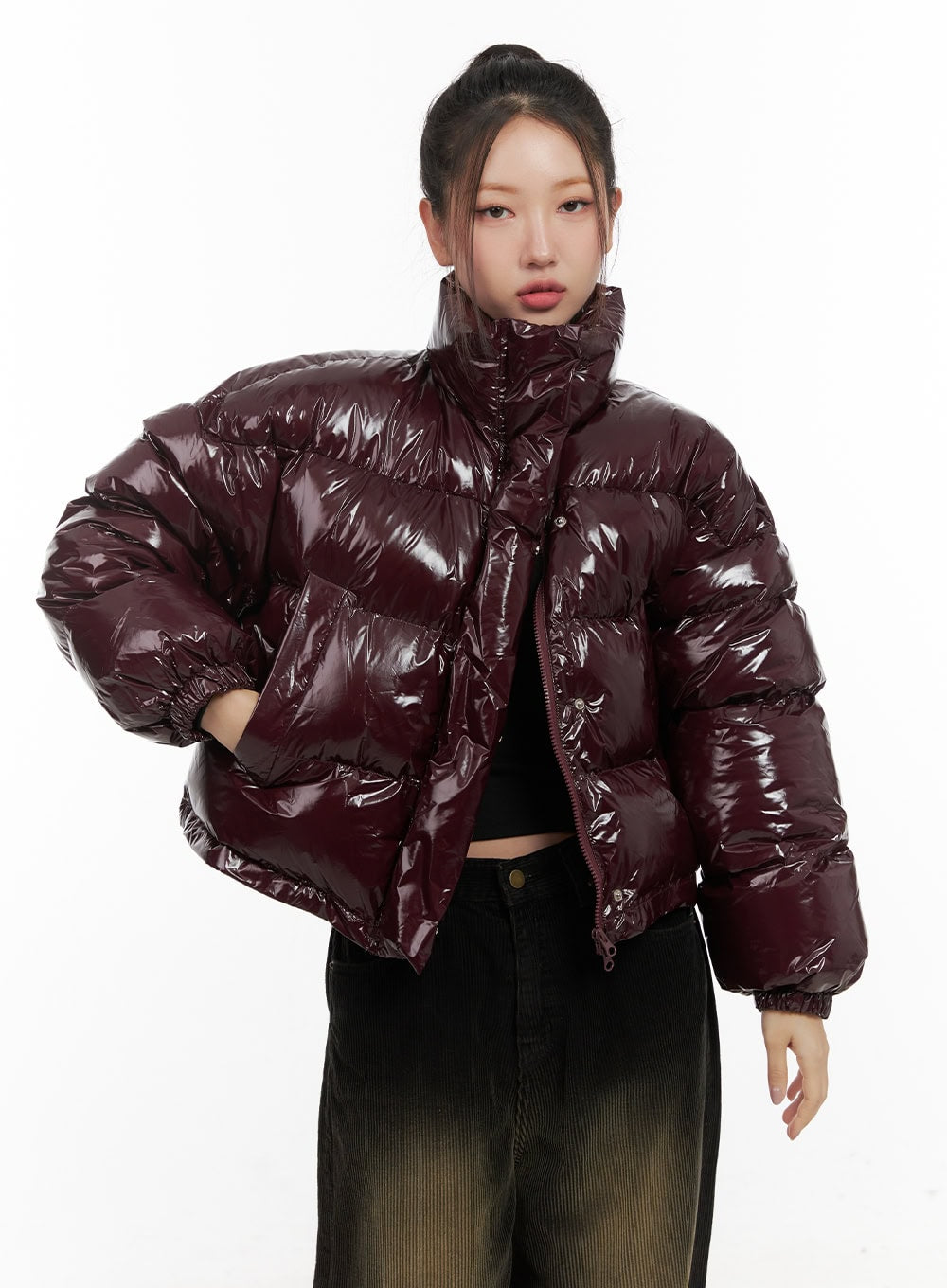 Glossy Cropped Puffer Jacket CD416