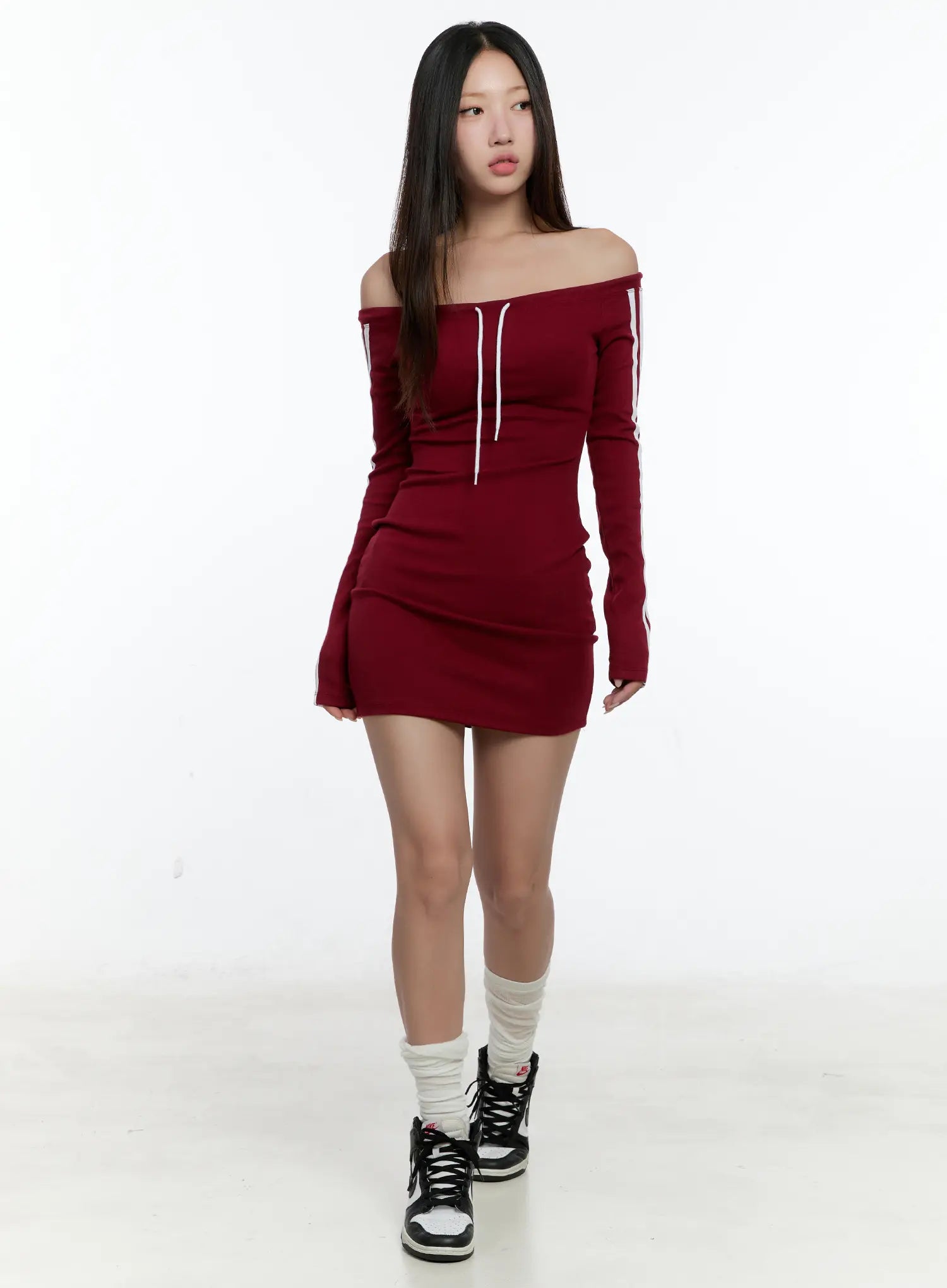 Sporty Off-Shoulder Knit Dress CS518