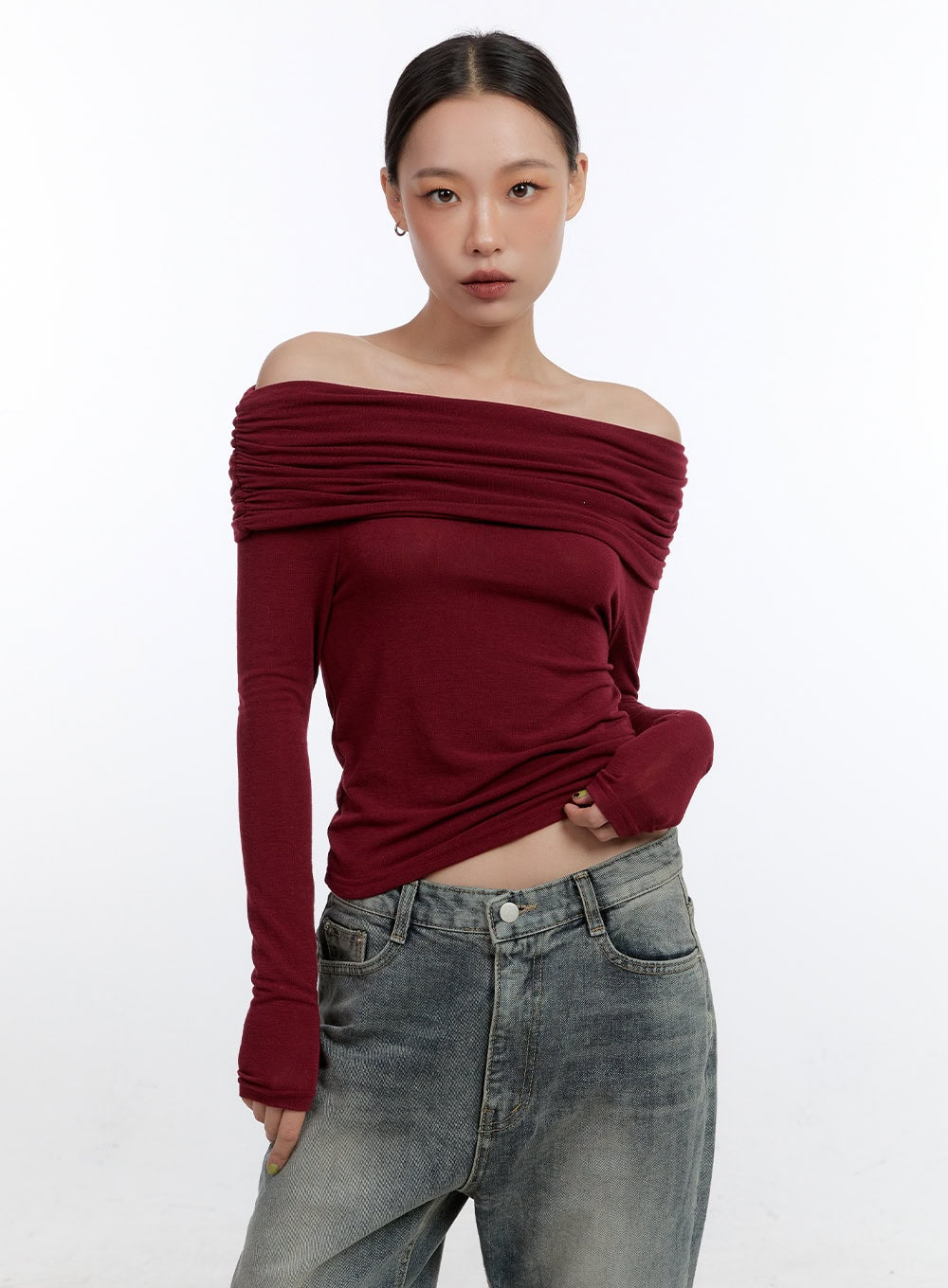 Elegant Shirred Off-Shoulder Top CN401