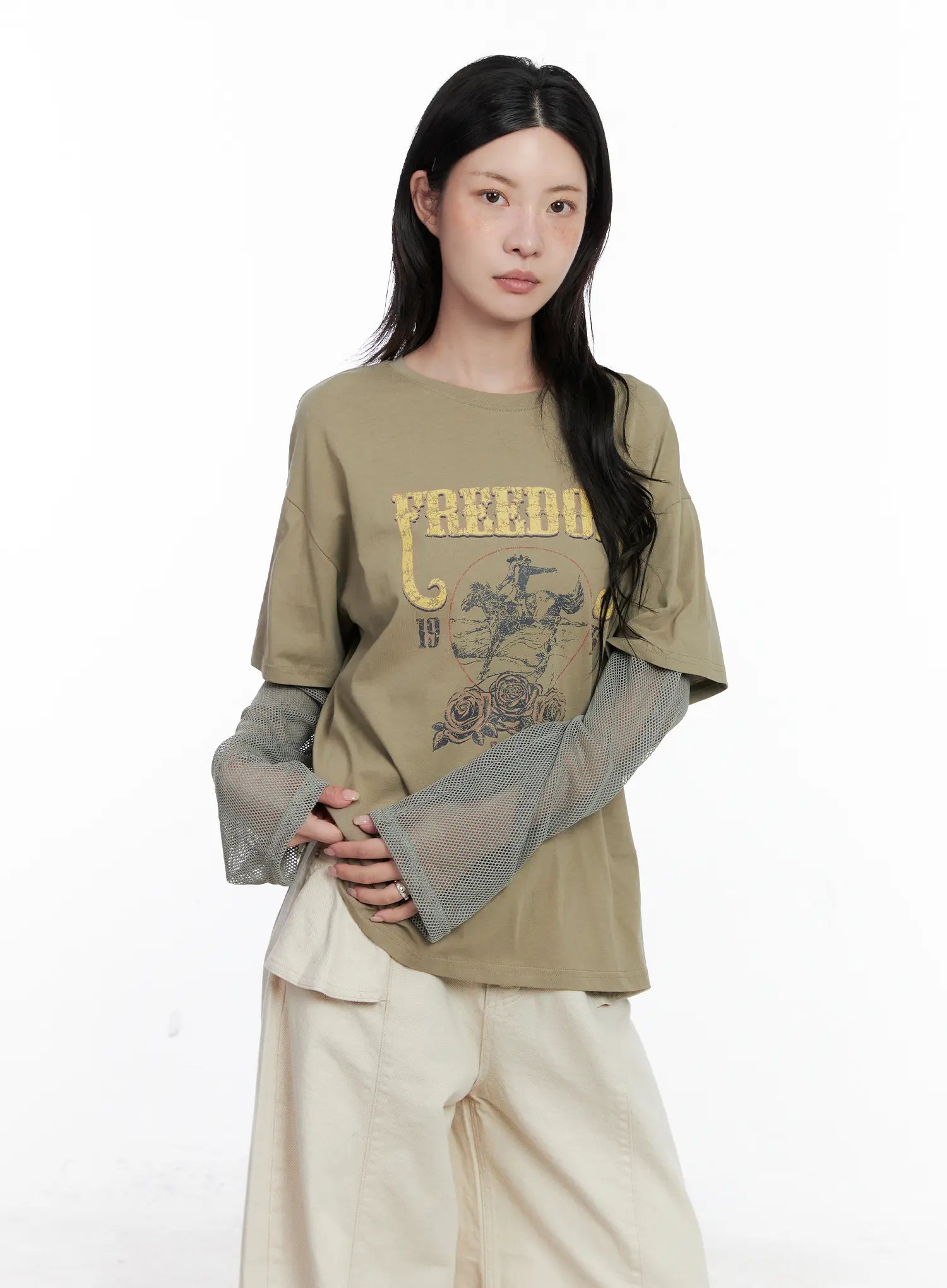 Vintage Graphic Layered Long Sleeve Top CS529