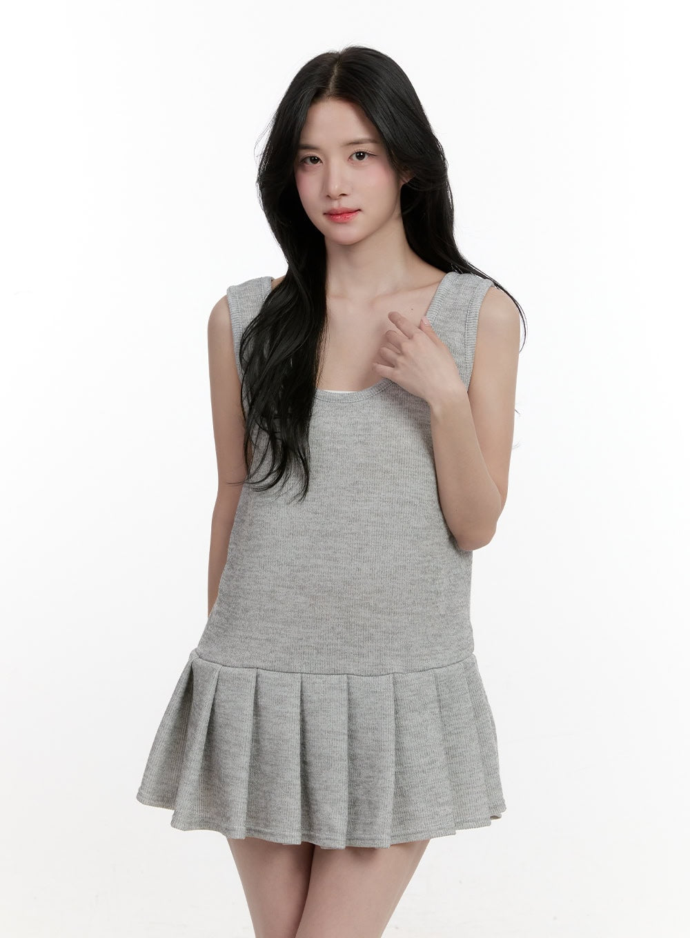Sleeveless U-Neck Pleated Mini Dress CF527