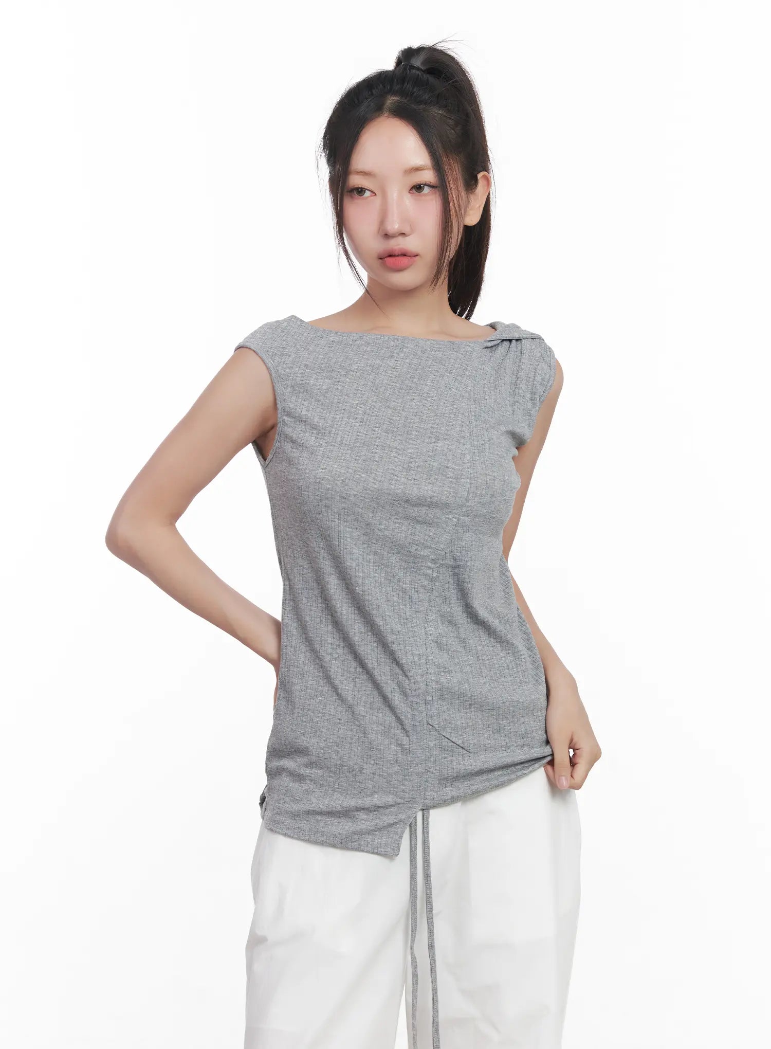 Asymmetric Hooded Sleeveless Top CU517