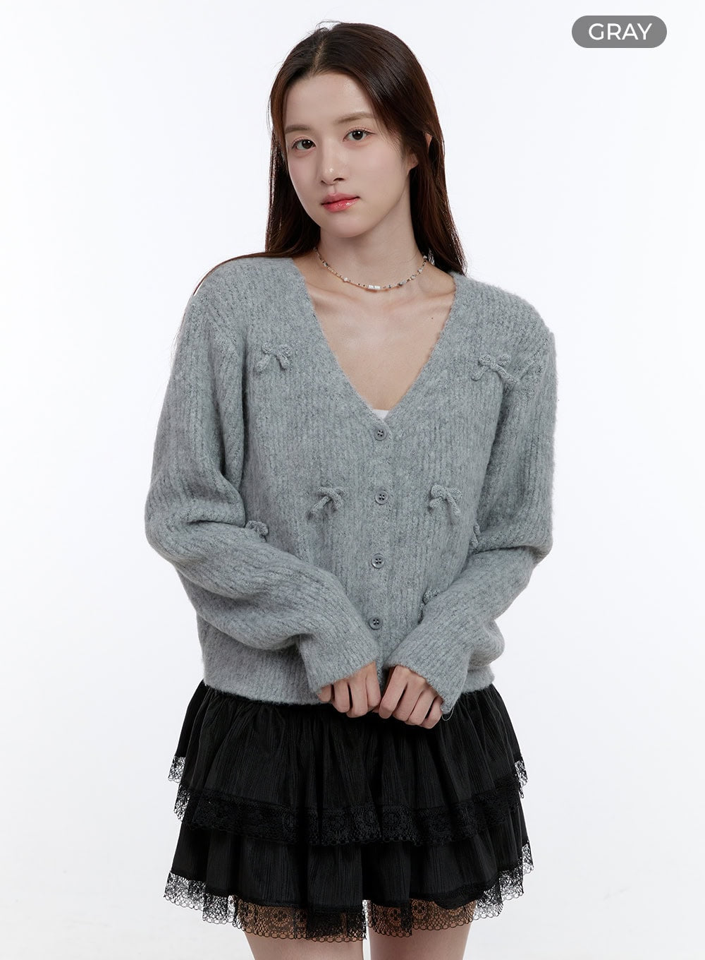 Ribboned V-Neck Cardigan OO407