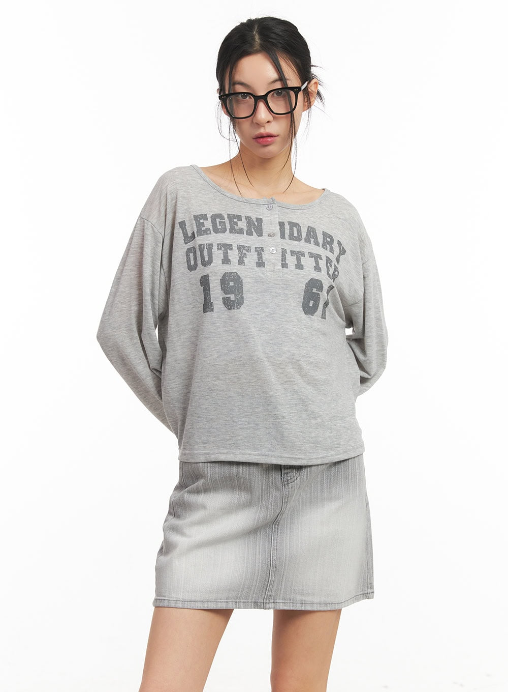 Sheer One-Shoulder Buttoned Tee CM503