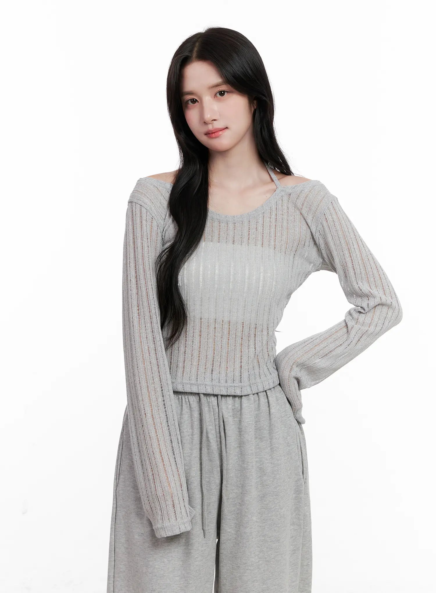 Sheer Linen Long-Sleeve Top CL515