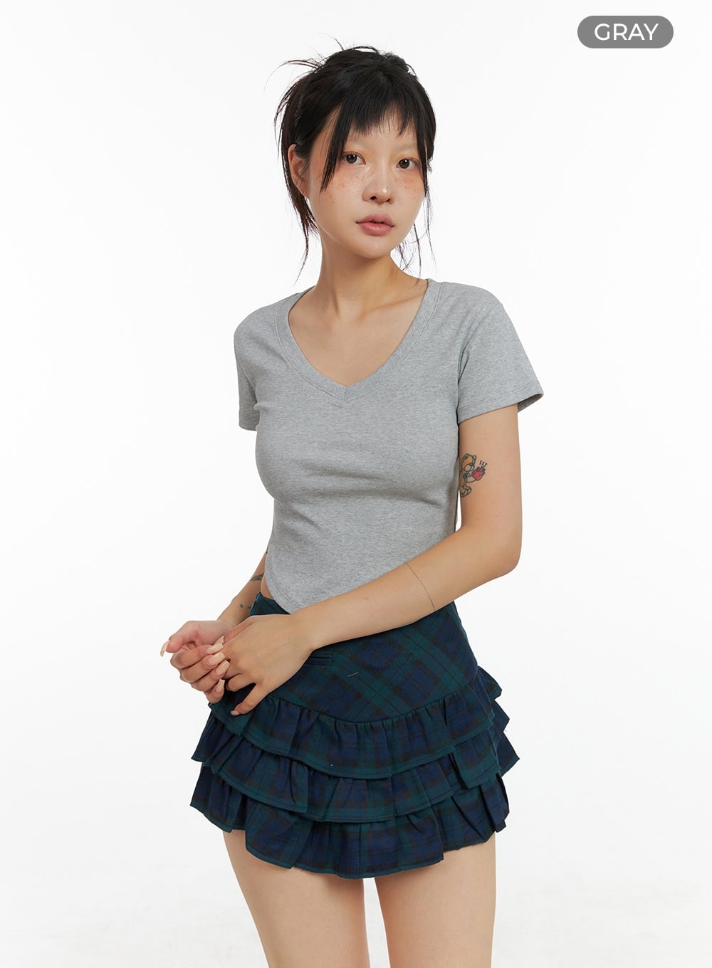 V-Neck Shirred Crop Tee CL415