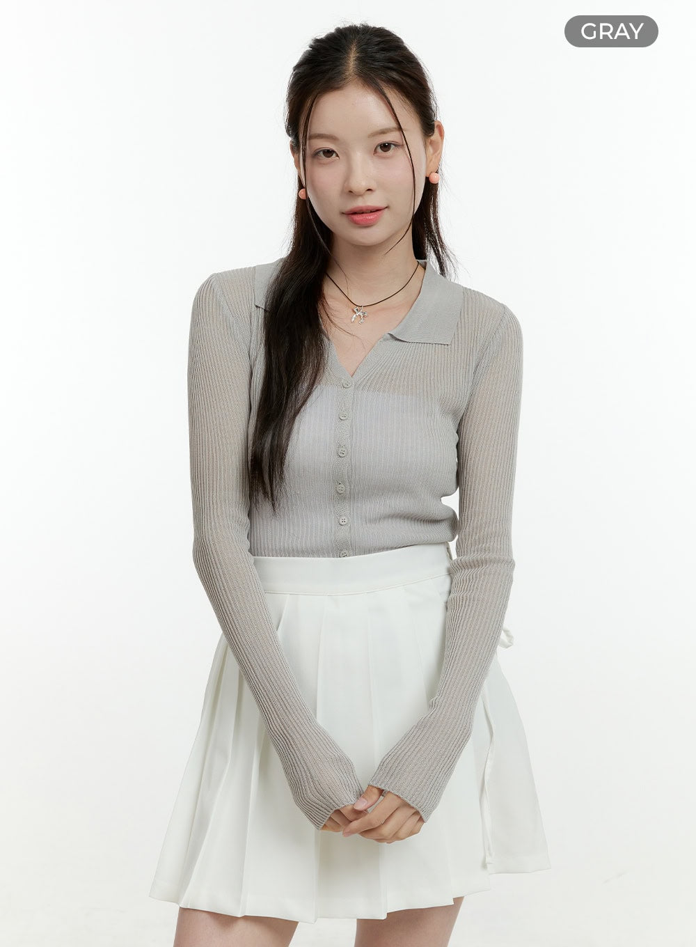 Sheer Ribbed Buttoned Cardigan OL430