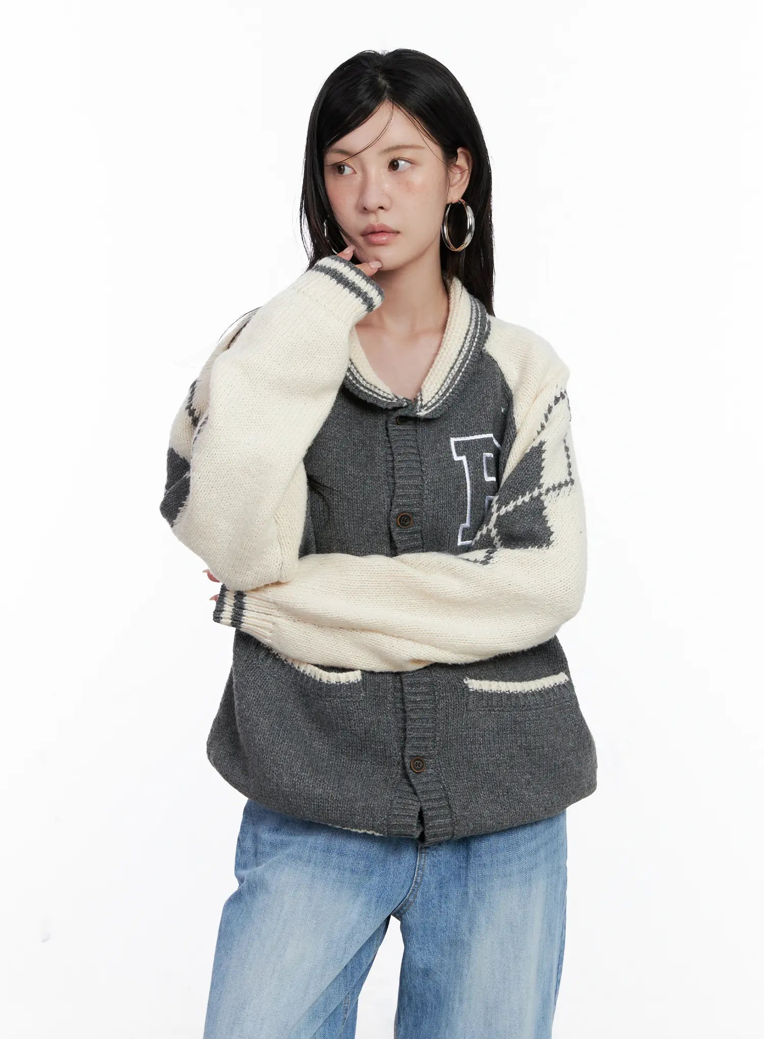 Varsity Knit Buttoned Cardigan CS529