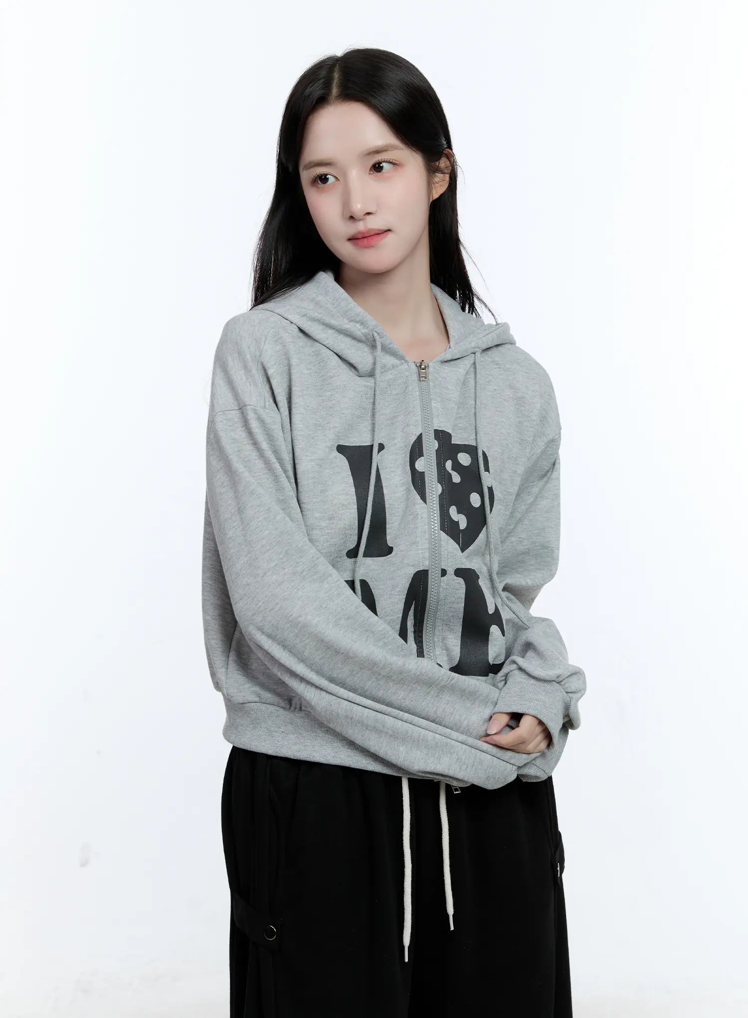 Polka-Dot Graphic Zip-Up Hoodie CG514