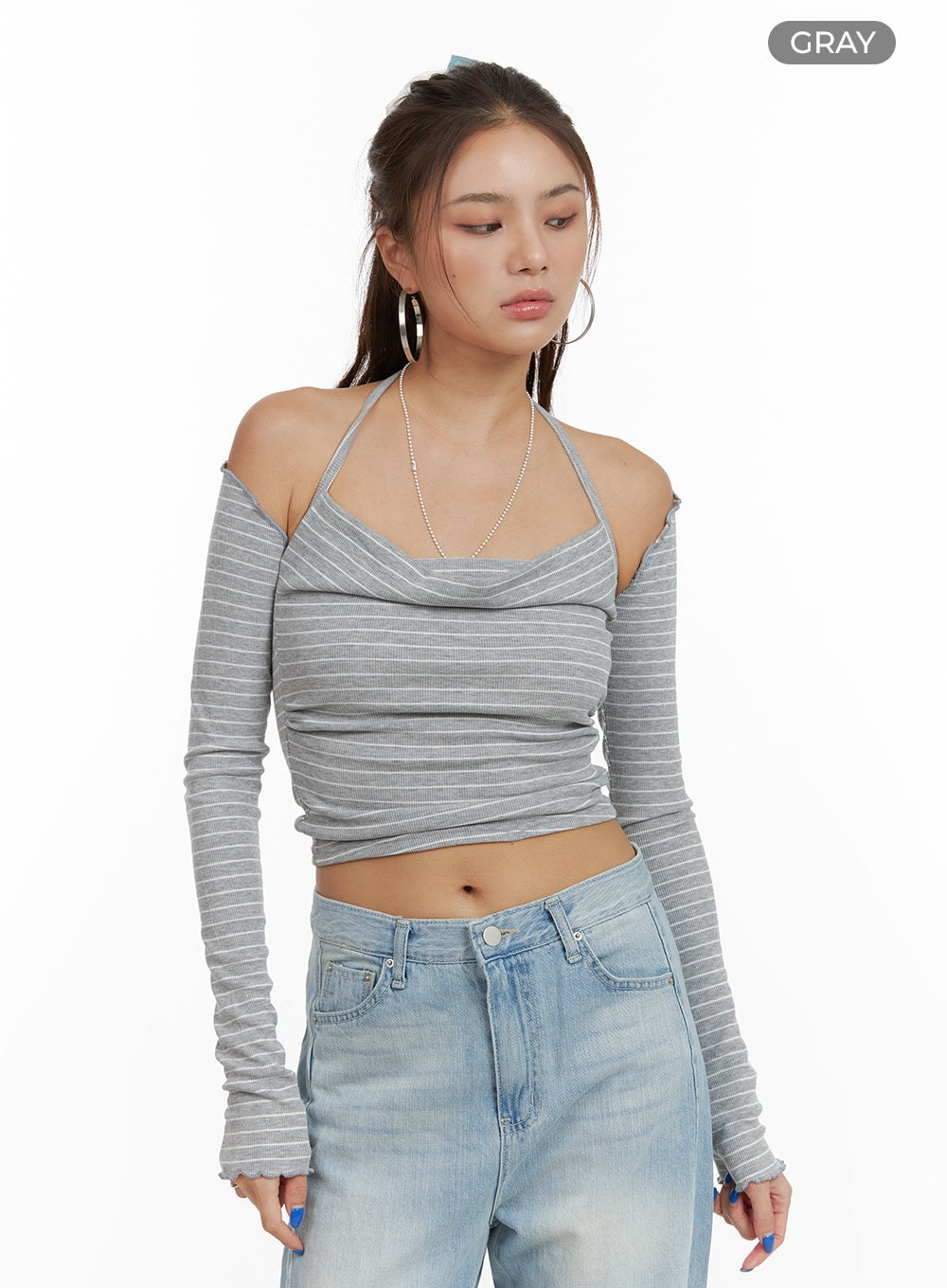 Striped Halter Top Bolero Cardigan Set CY431