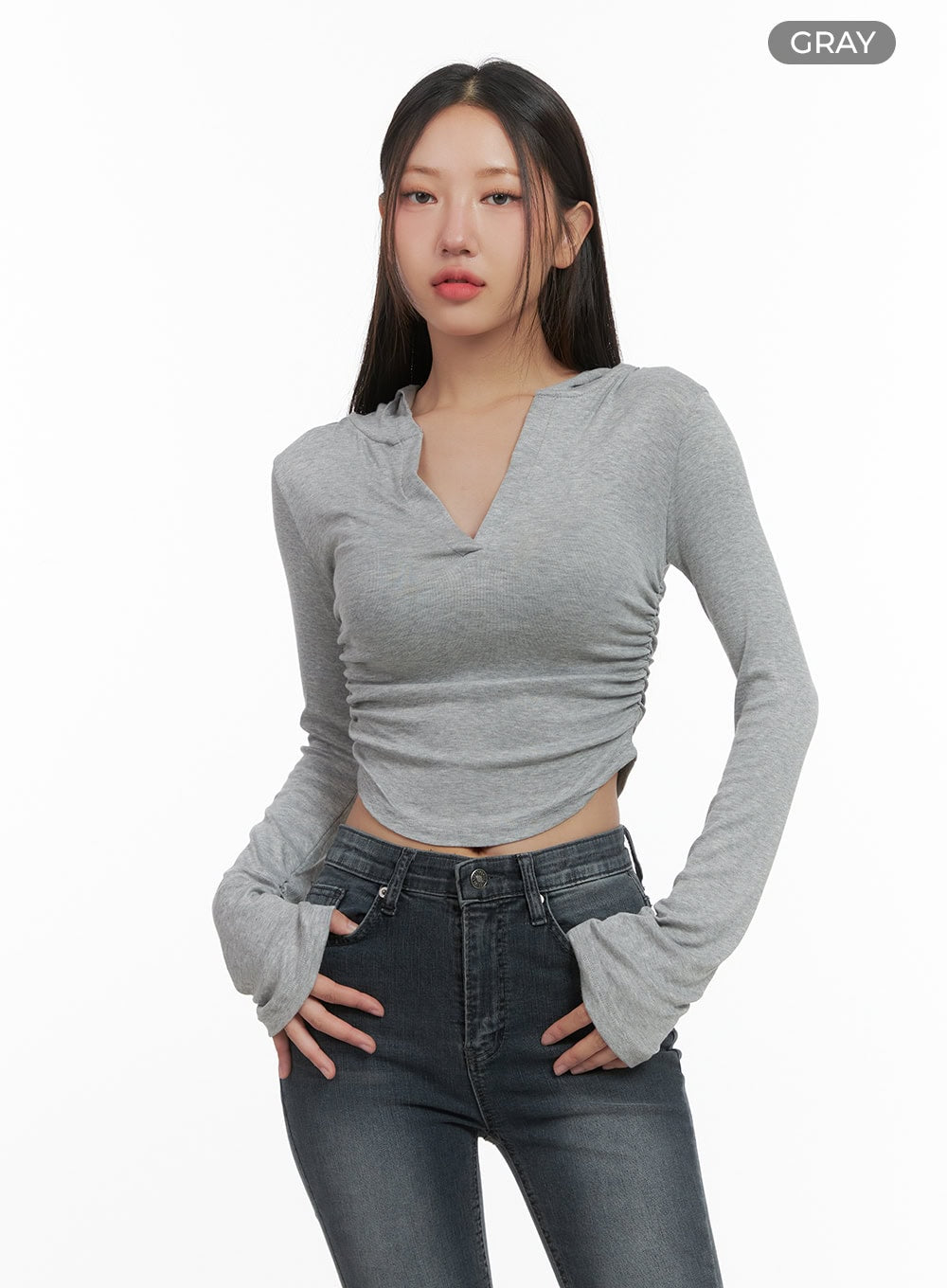 Classic Slim V-Neck Crop Top Hoodie CO402