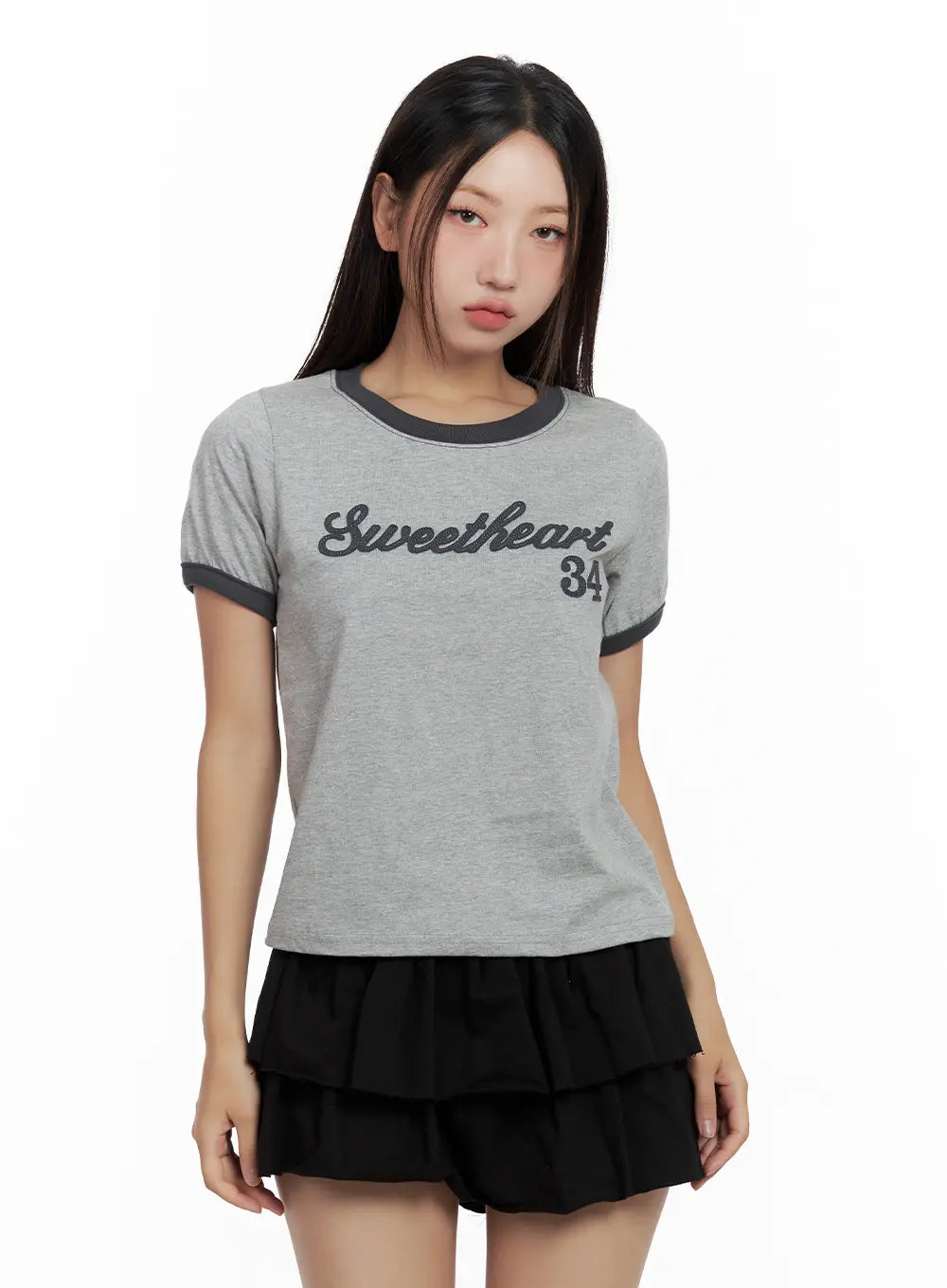 Contrast Text Cropped Tee CL508