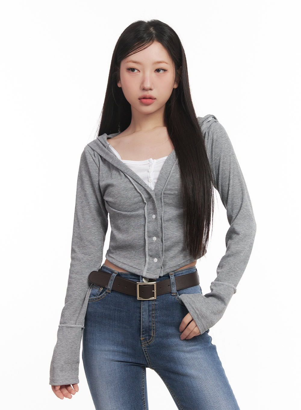 Hooded Layered Crop Cardigan CM531