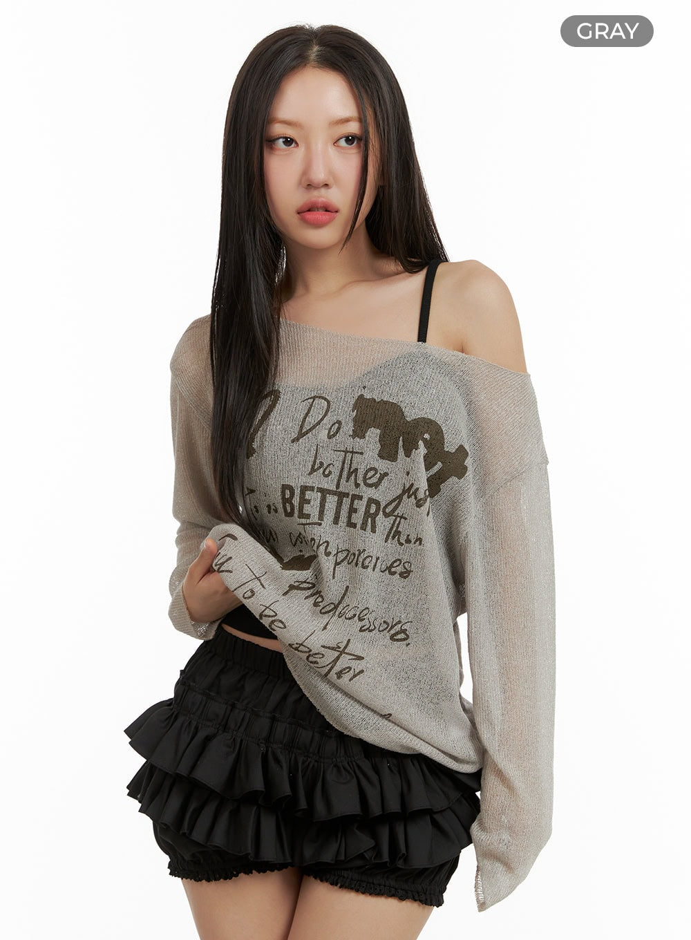 Sheer Graphic One-Shoulder Summer Sweater CU404