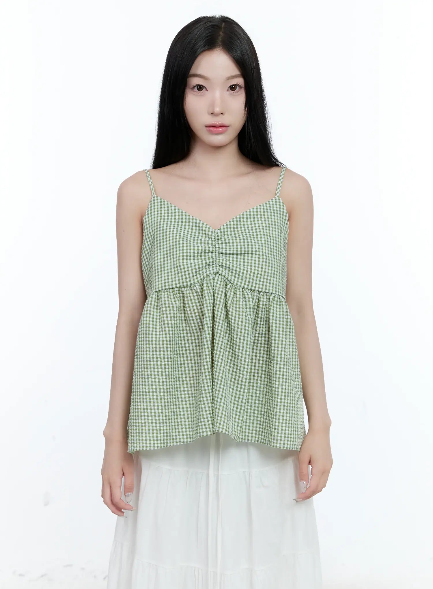 Gingham Shirred Strap Blouse CL530