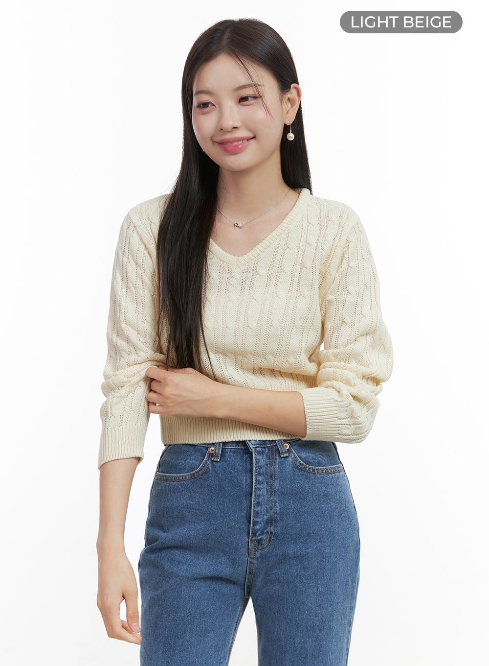 Slim V-Neck Cable Knit Sweater OO416