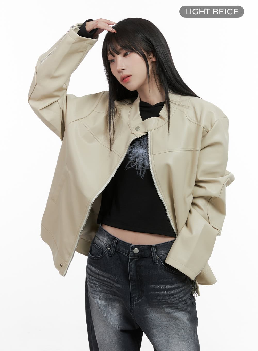 Chic Oversized Zip-Up Faux Leather Jacket CS419