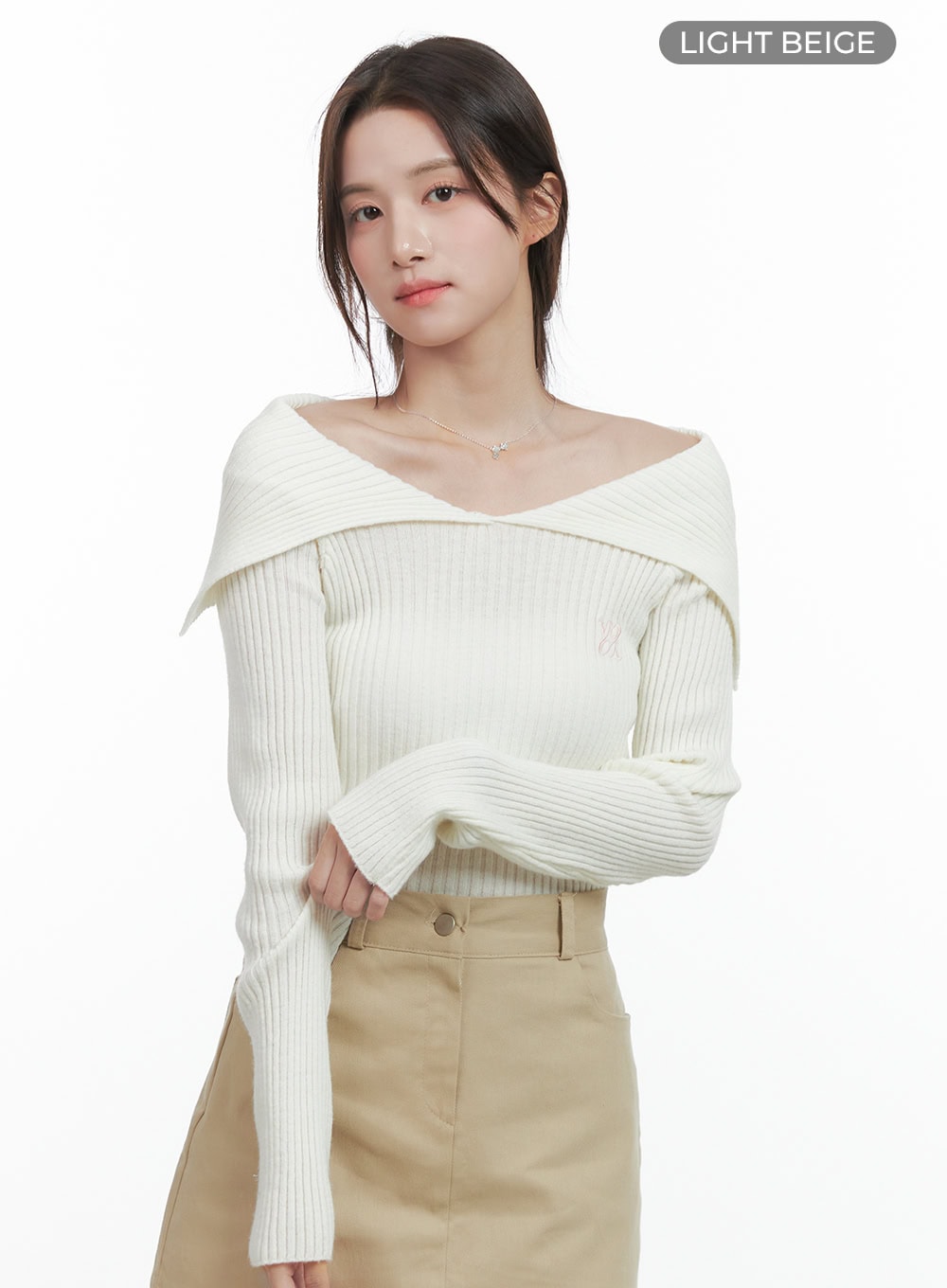 Solid Off Shoulder Knit Top OG409