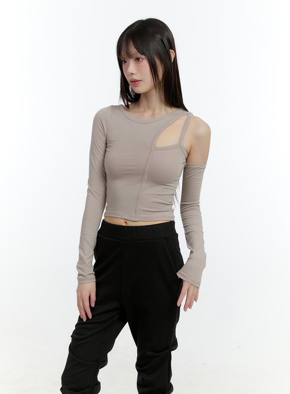 One-Shoulder Cutout Crop Top CF507