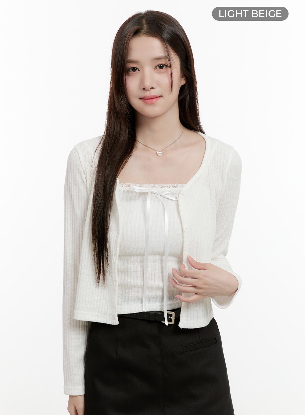 Ribboned Cami Top and Cardigan Set OG428