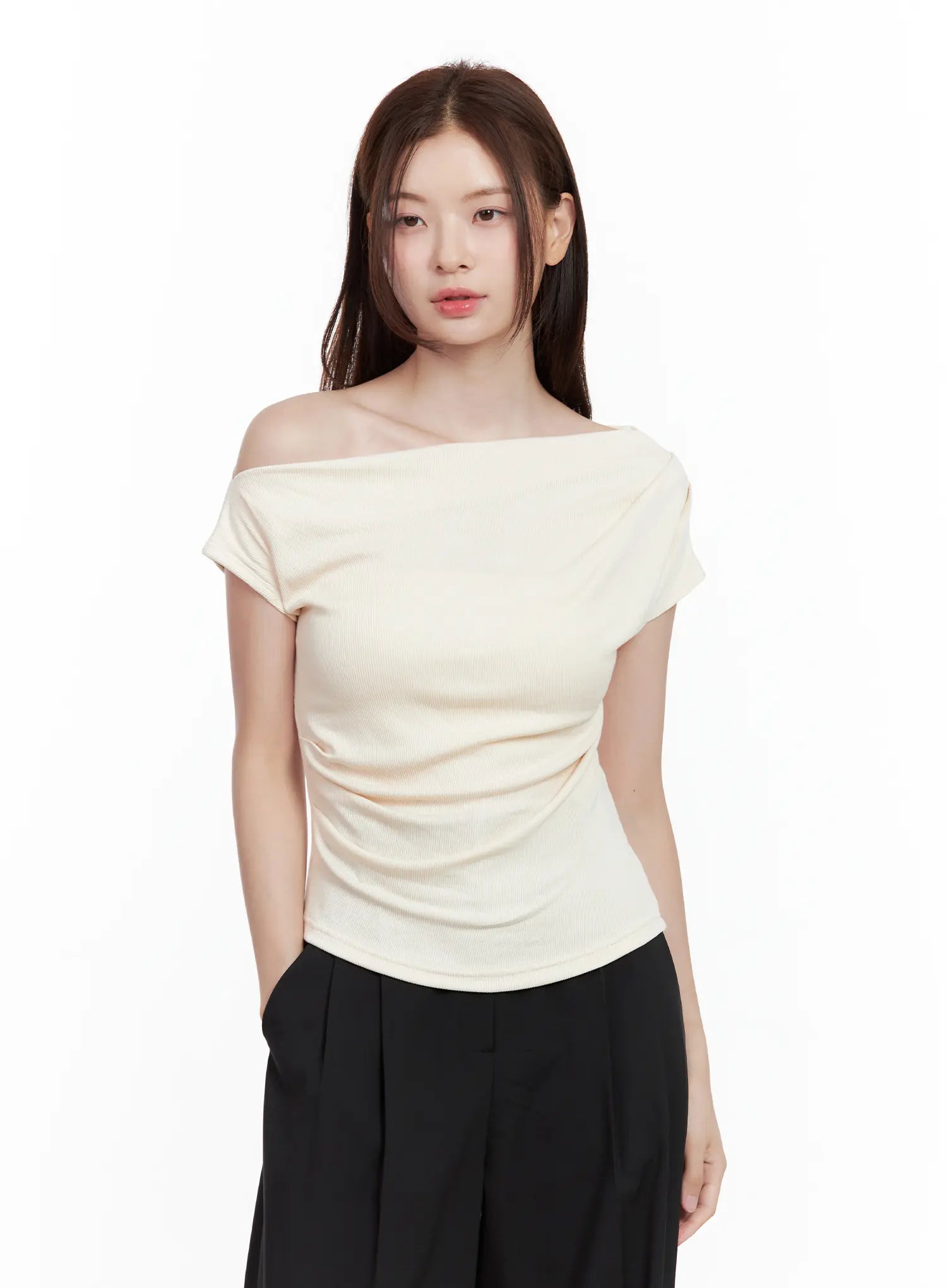Asymmetrical Off-Shoulder Short-Sleeve Top CL502