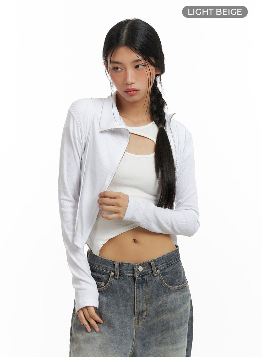 Zip-Up Long Sleeve Crop Top CA424